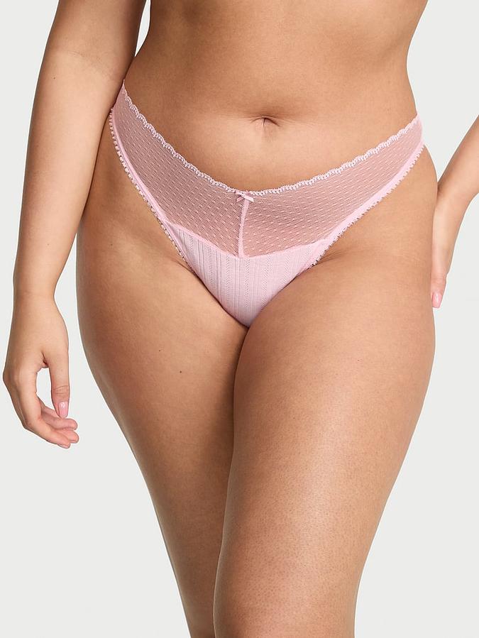 Lace Pointelle High-Leg Scoop Thong Panty