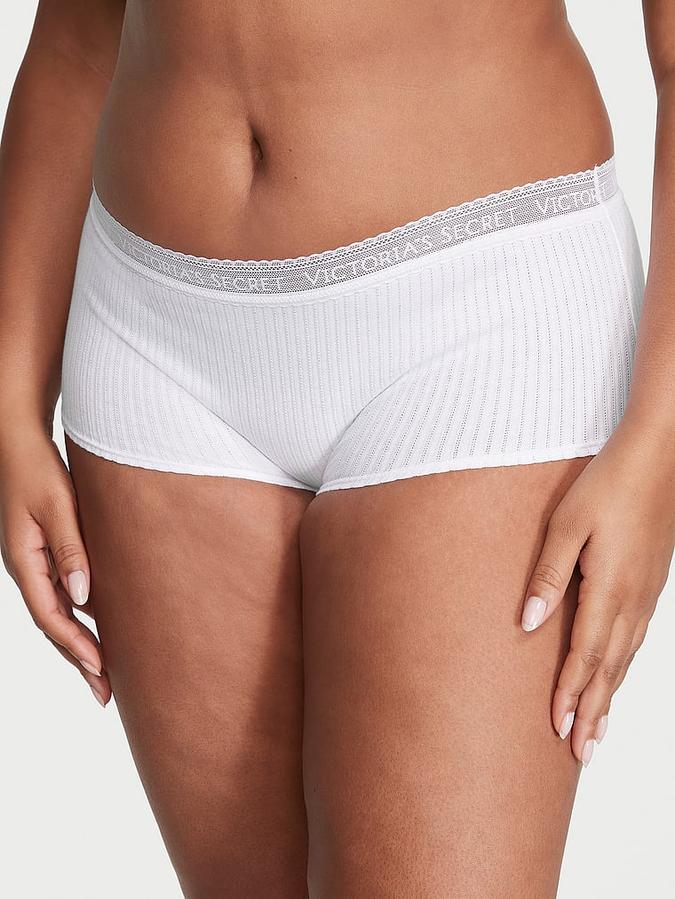 Logo Cotton Lace-Waist Boyshort Panty