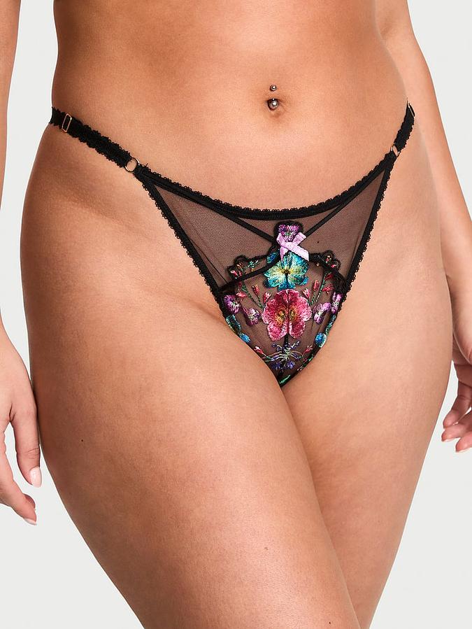 Dark Blossom Embroidery High-Leg Adjustable Thong Panty