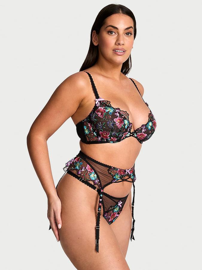 Dark Blossom Embroidery Garter Belt
