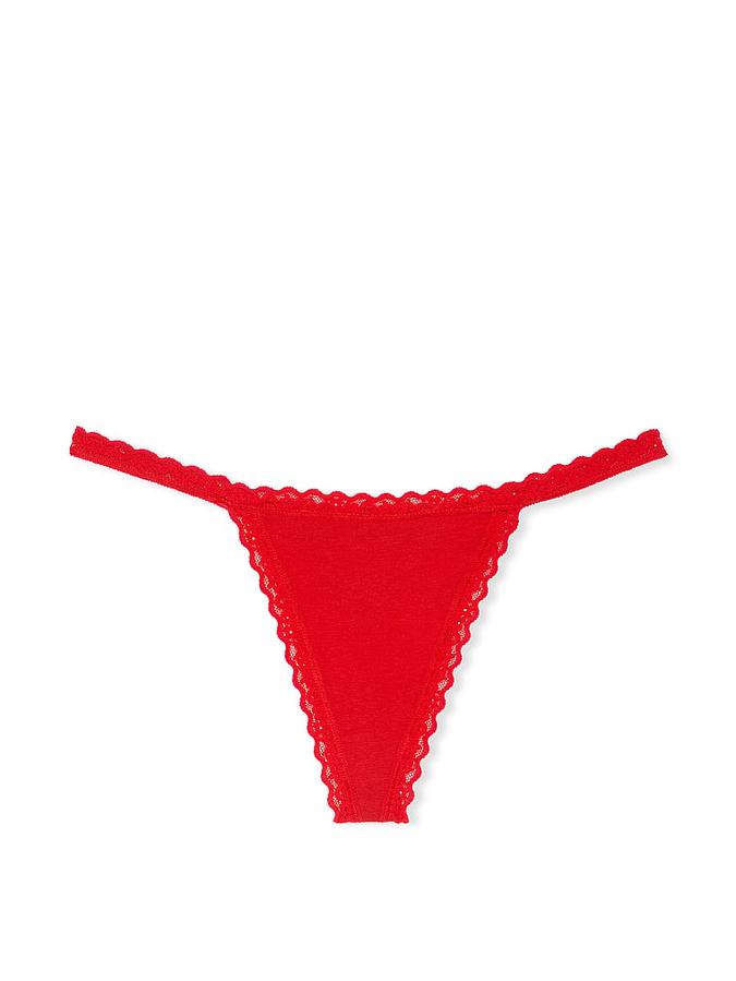 Lace-Trim Cotton V-String Panty