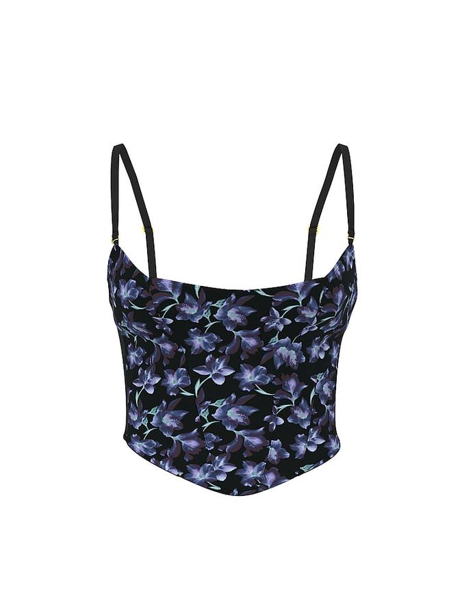 Electric Orchid Burnout Velvet Strapless Corset Top