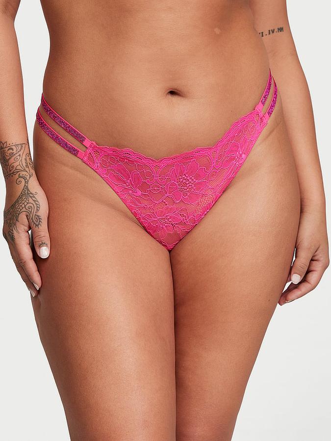 Double Shine Strap Lace Thong Panty