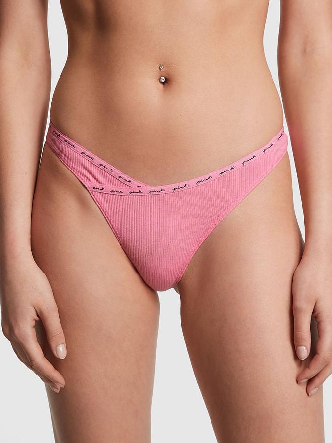 Rib Logo Cotton Thong Panty