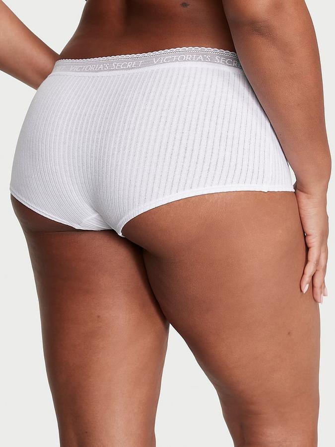 Logo Cotton Lace-Waist Boyshort Panty