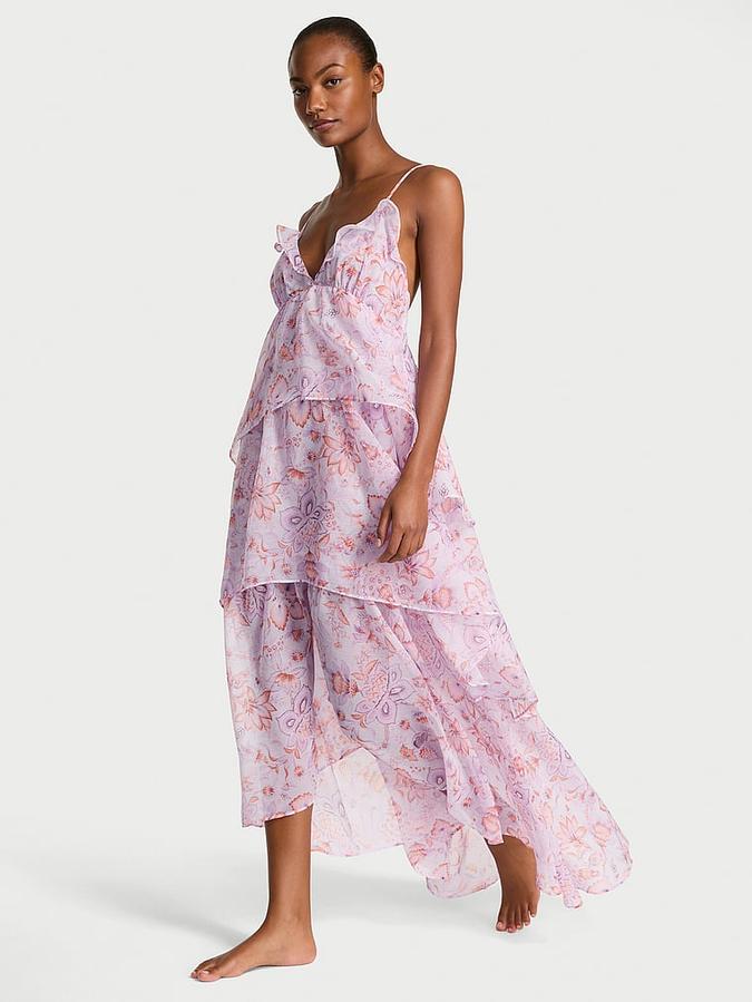 Vintage Blossom Chiffon Ruffled Maxi Dress