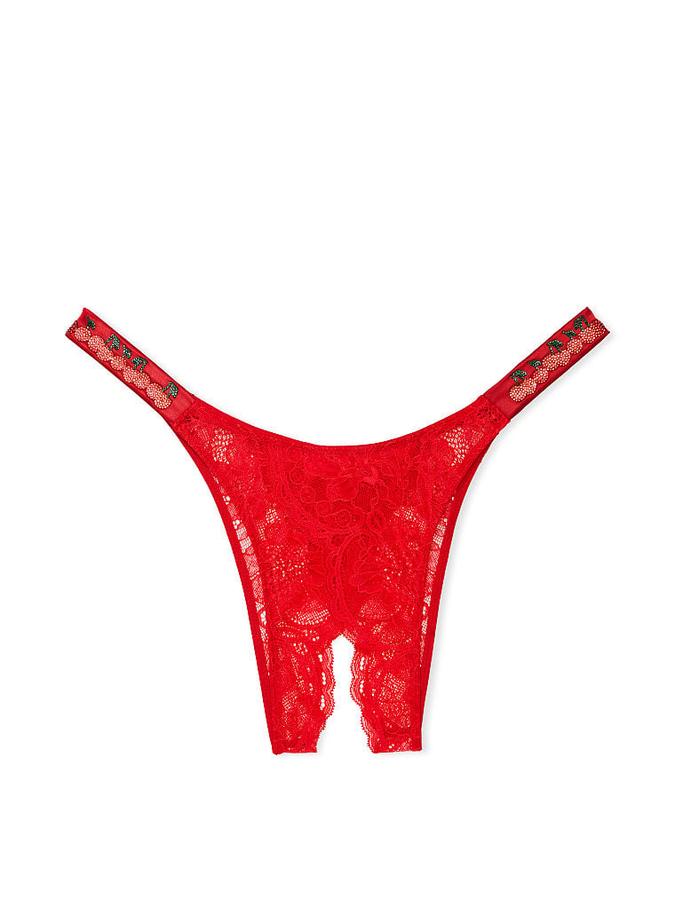 Crotchless Shine Strap Lace Brazilian Panty image number 2