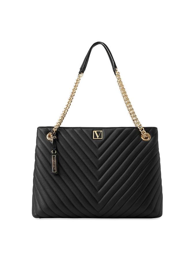 The Victoria Chain Shoulder Tote Bag Black
