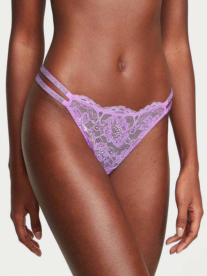 Double Shine Strap Lace Thong Panty