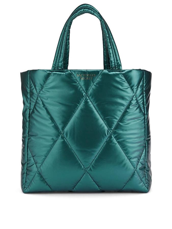 The Victoria Quilted Puffer Tote Green