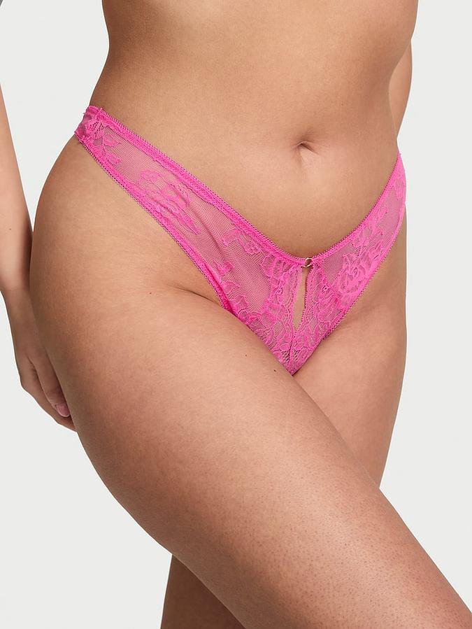 Rose Lace High-Leg Crotchless Thong Panty