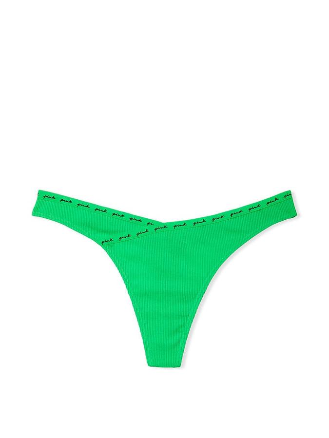 Rib Logo Cotton Thong Panty