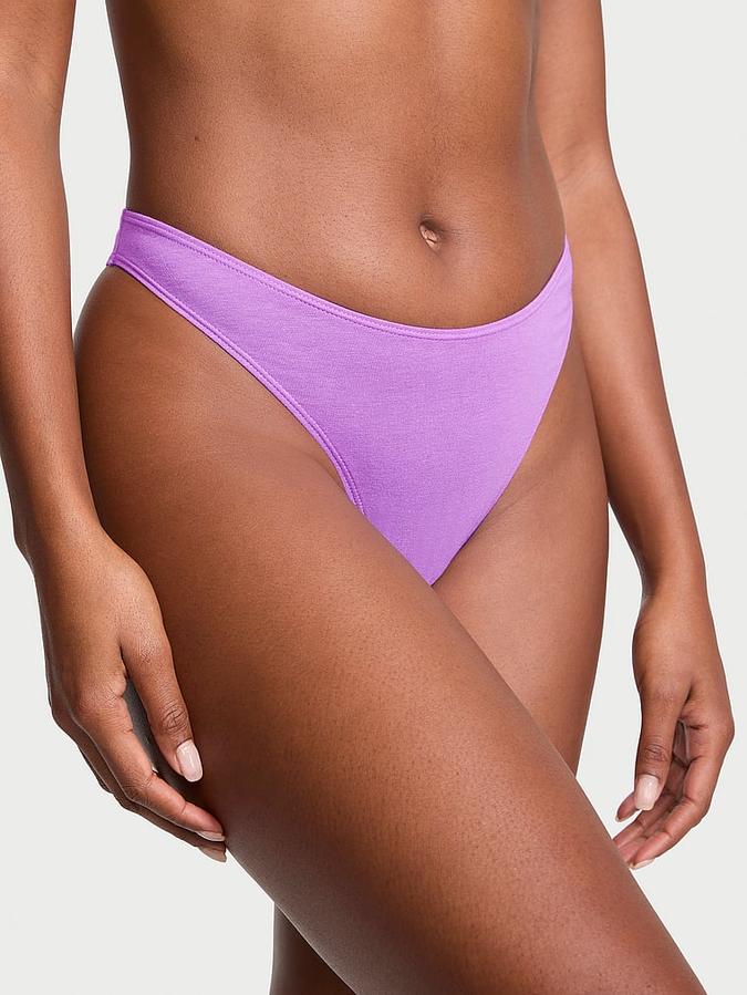 Stretch Cotton High-Leg Scoop Thong Panty
