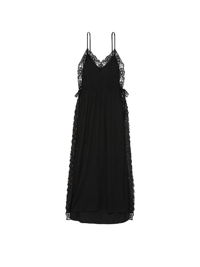 Ribbed Modal Lace-Trim Long Slip Dress image number 2