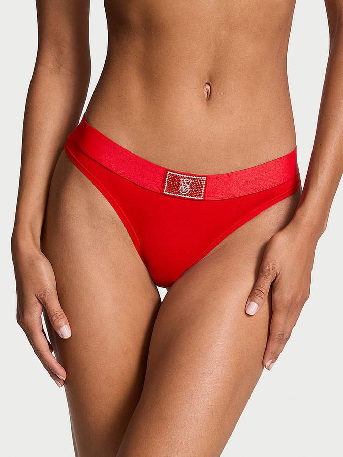 Logo Cotton Shine Patch Thong Panty