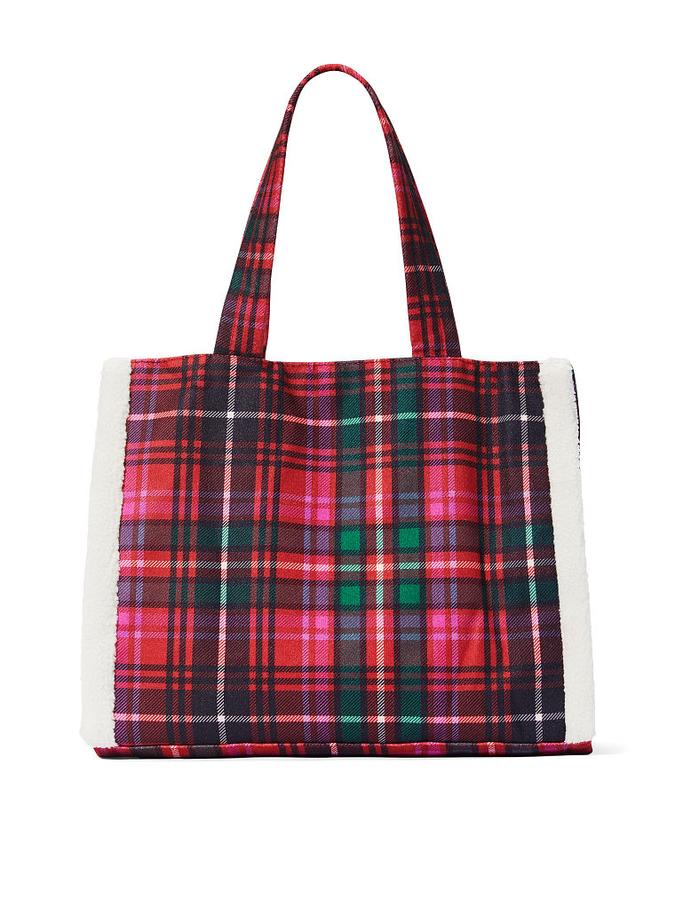 The Victoria Plaid Fleece-Trim Tote Multi