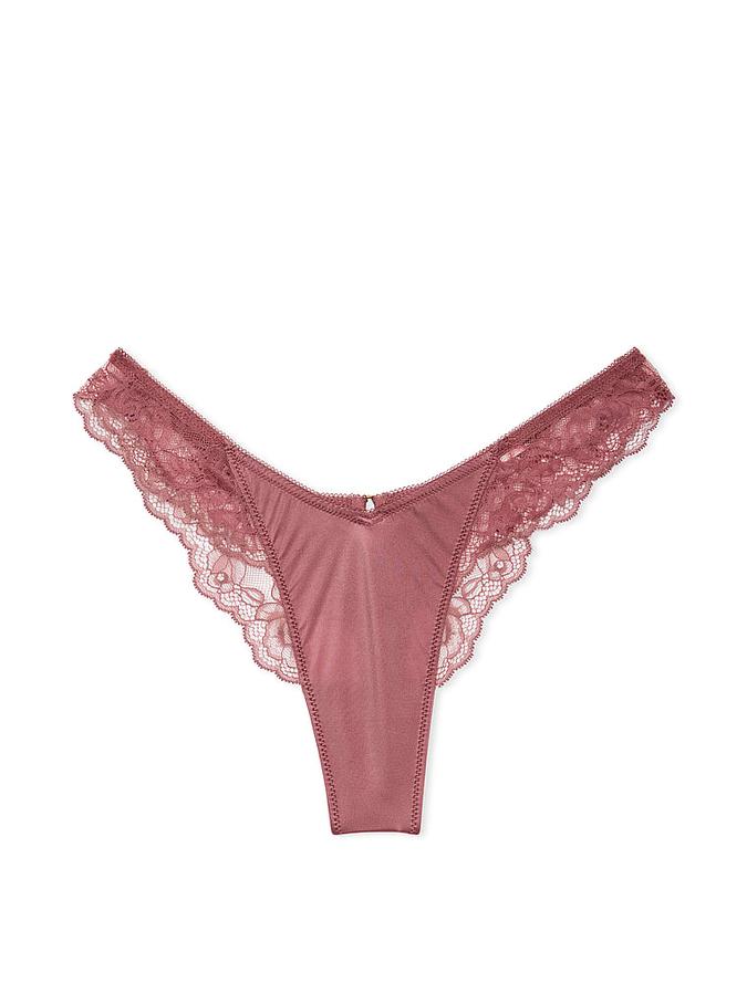 Rose Lace-Trim High-Leg Thong Panty