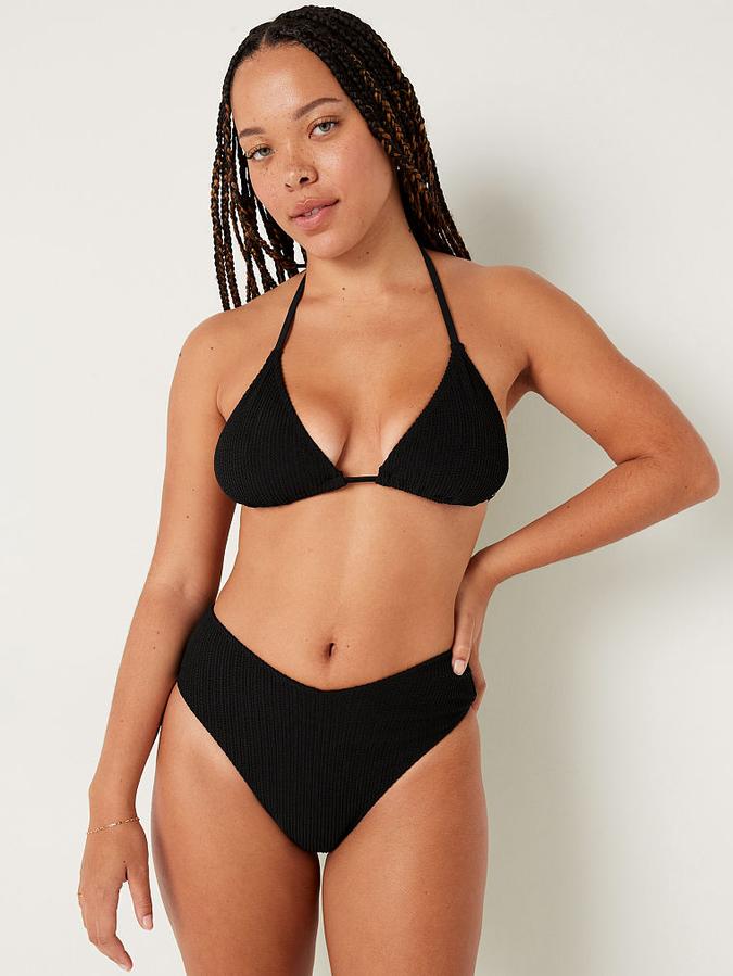 Crinkle High-Waist Cheeky Bikini Bottom