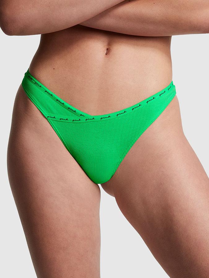 Rib Logo Cotton Thong Panty