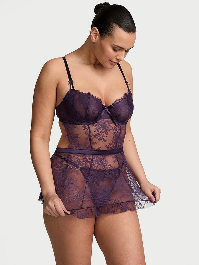 Wicked Unlined Rose Lace Apron Set