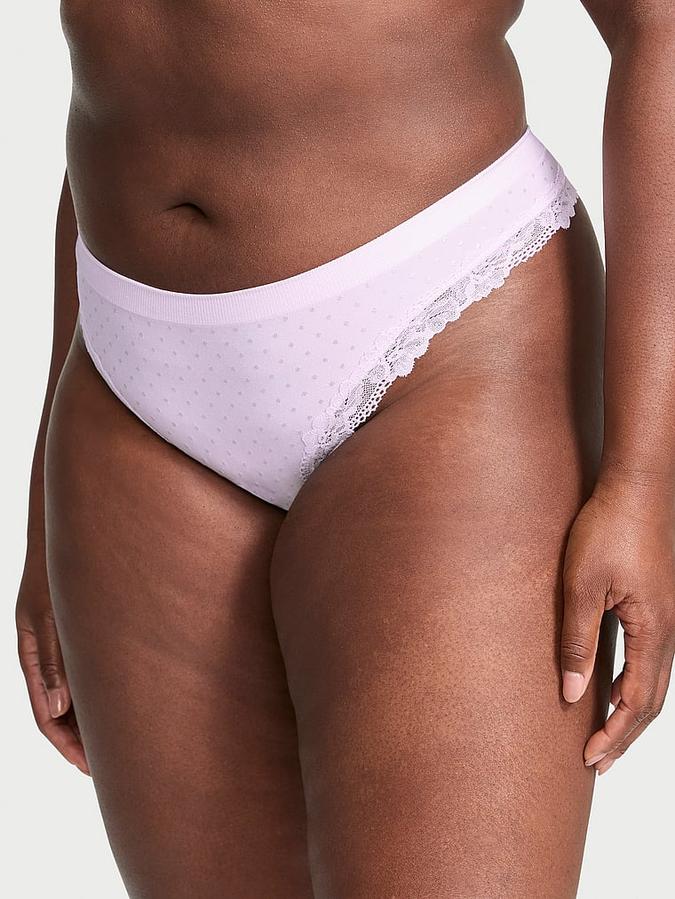 Seamless Lace-Trim Thong Panty