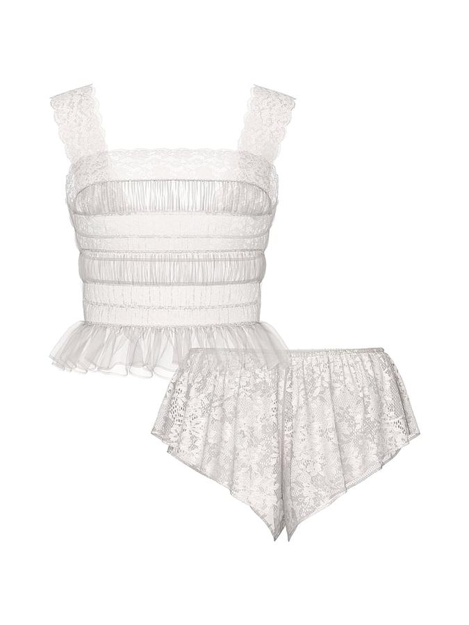 Dare to Dream Lace Sheer Cami & Flutter Short Set image number 2