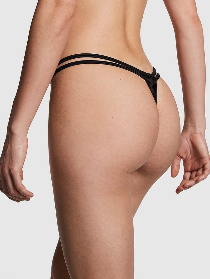 Logo Mesh Strappy Thong Panty