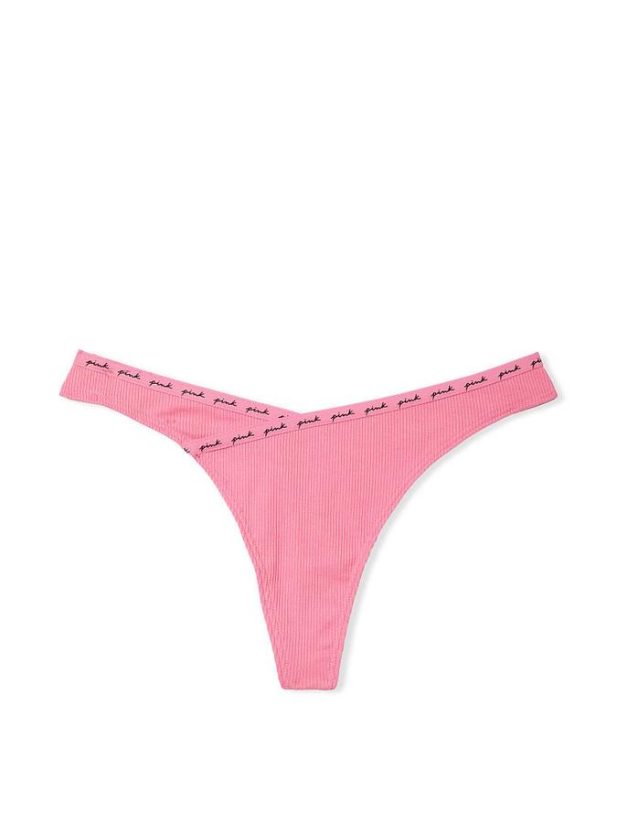 Rib Logo Cotton Thong Panty