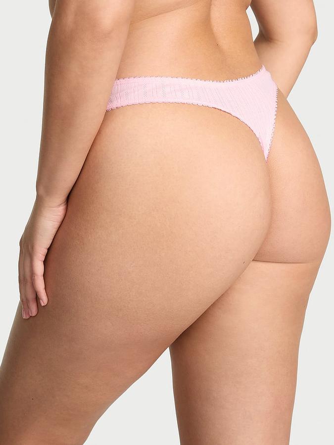 Lace Pointelle High-Leg Scoop Thong Panty
