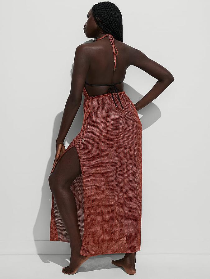 Beachwear Crochet Metallic Plunge Dress