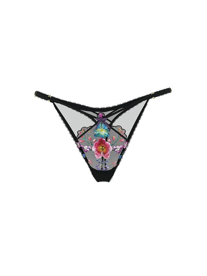 Dark Blossom Embroidery High-Leg Adjustable Thong Panty