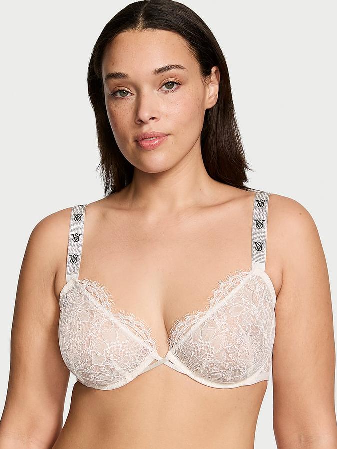 Shine Strap Unlined Low-Cut Lace Demi Bra