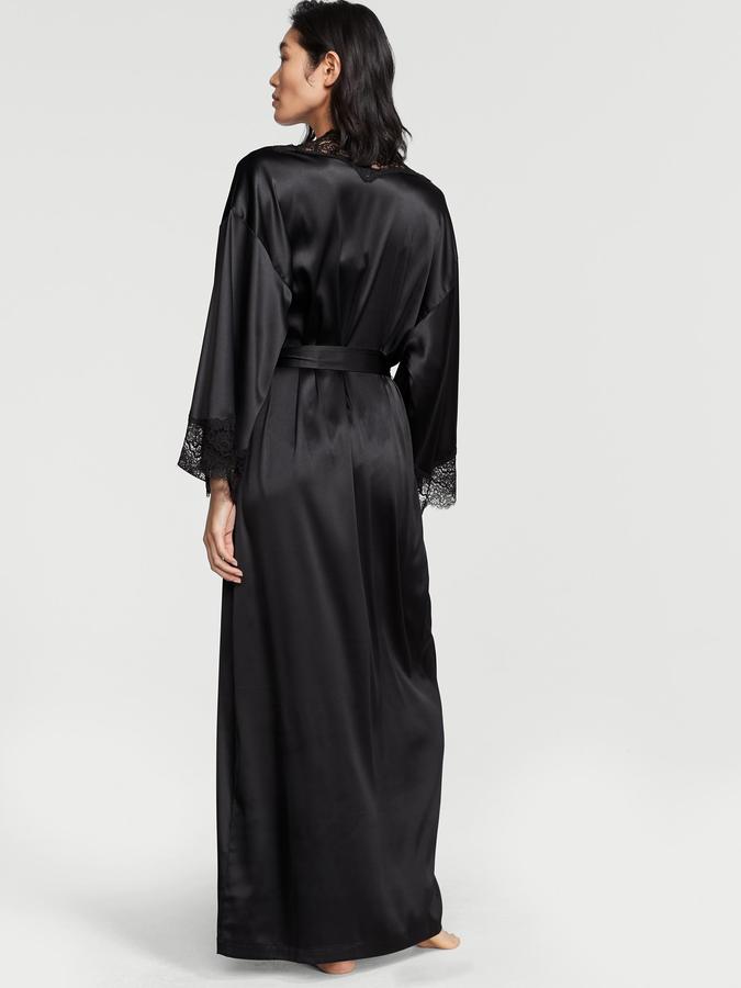 Lace-Trim Satin Long Robe