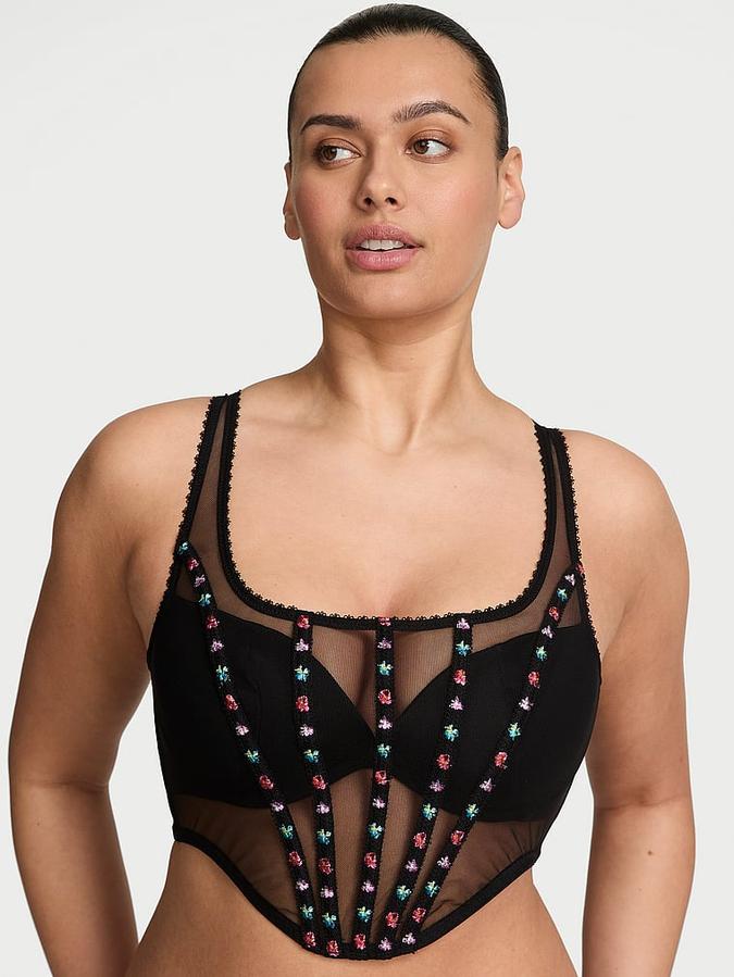 Dark Blossom Embroidery Corset Top