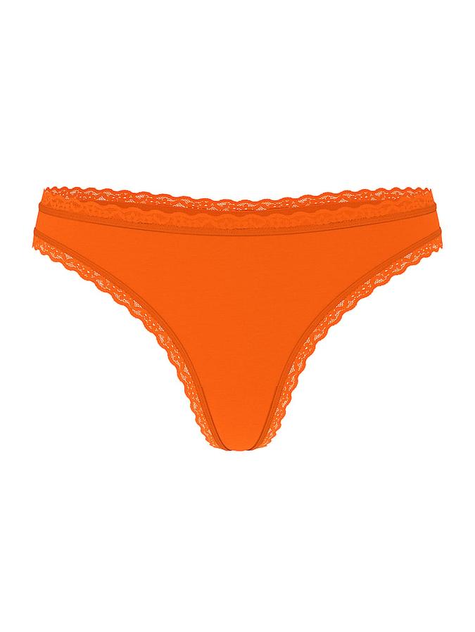Stretch Cotton Lace-Waist Thong Panty image number 2