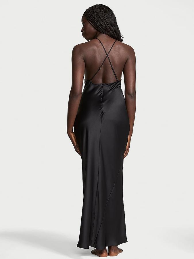 Sheer Rose Satin High-Neck Long Slip
