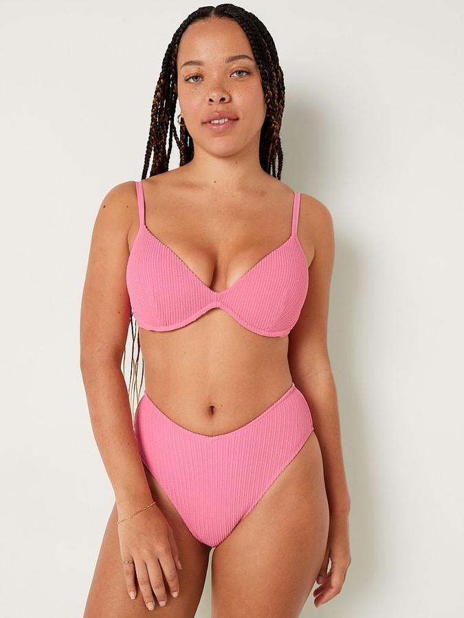 Crinkle High-Waist Cheeky Bikini Bottom