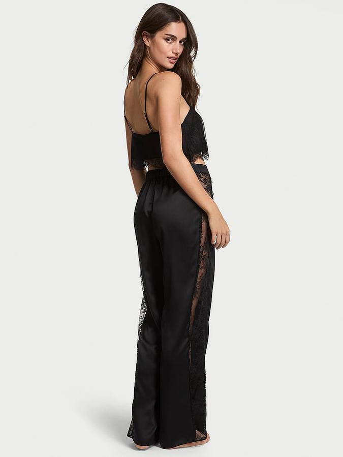 Sheer Rose Satin Crop Top & Pants Set