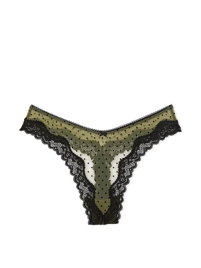 Tease Mesh Lace-Trim High-Leg Thong Panty
