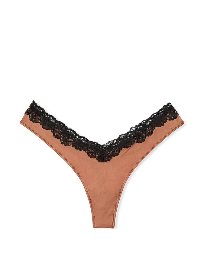 Lace-Trim High-Leg Thong Panty image number 2