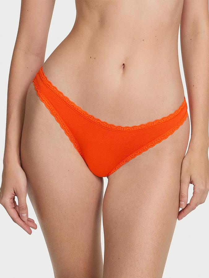 Stretch Cotton Lace-Waist Thong Panty