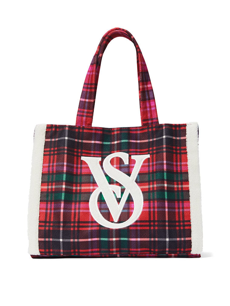 The Victoria Plaid Fleece-Trim Tote Multi