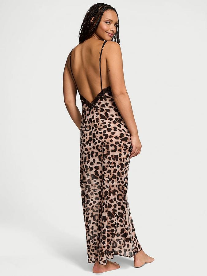 Leopard Chiffon Long Slip Dress