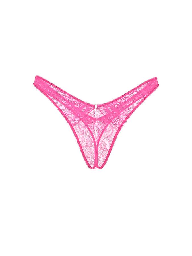 Rose Lace High-Leg Crotchless Thong Panty
