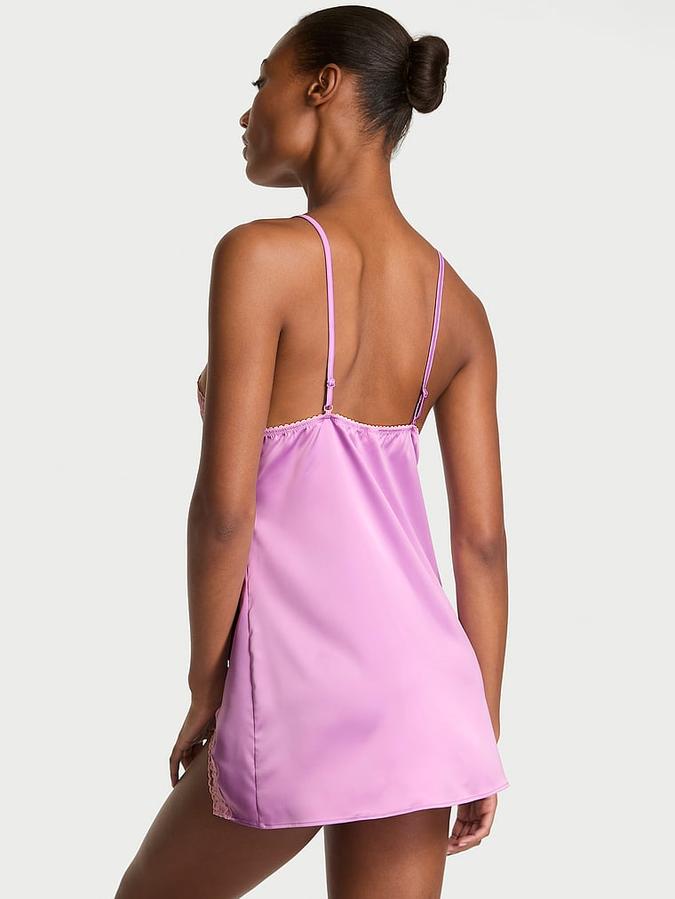 Tease Satin Lace-Trim Mini Slip
